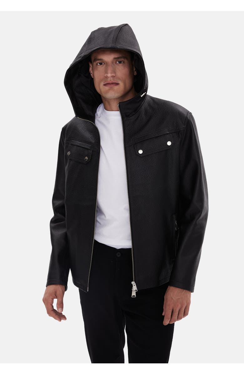 Furniq UK Horace Patterned Leather Jacket, Alternate, color, Black