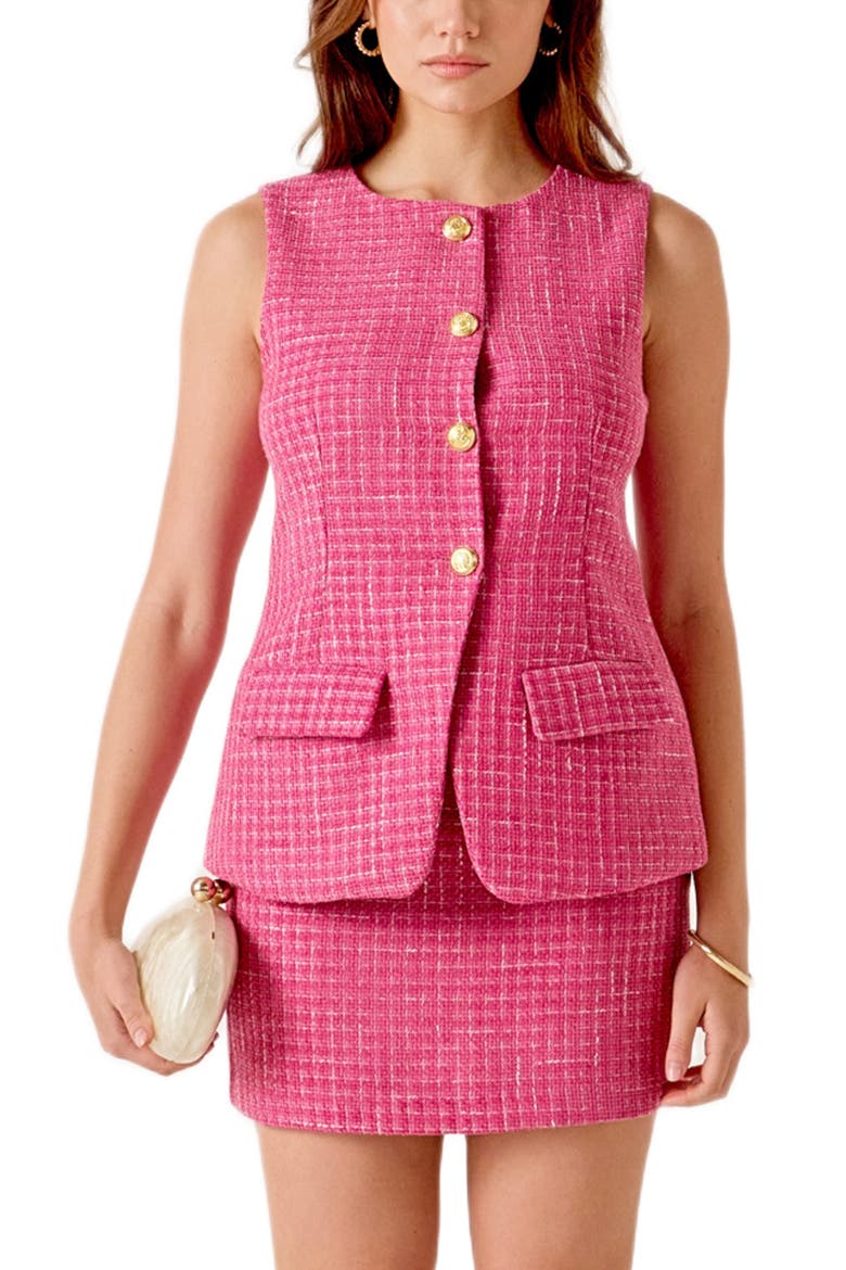 Tweed Button-Up Vest, Main, color, PINK