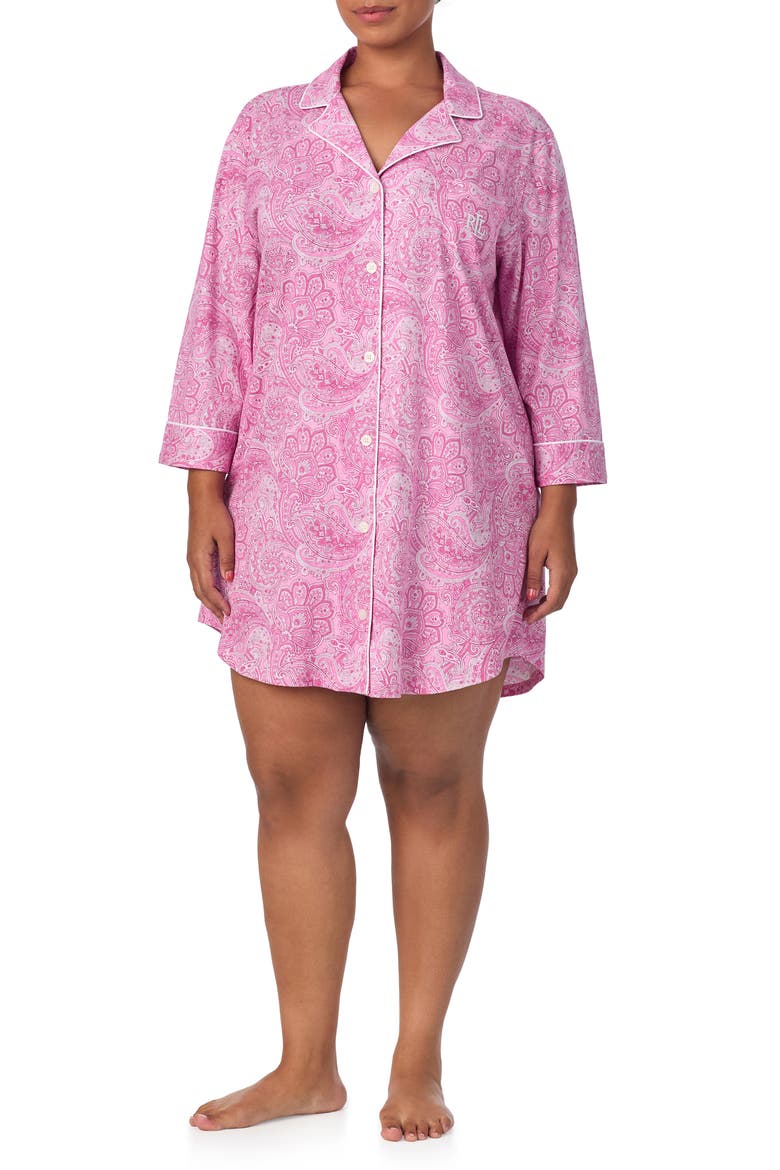 Knit Jersey Sleep Shirt, Main, color, PINK PAISLEY