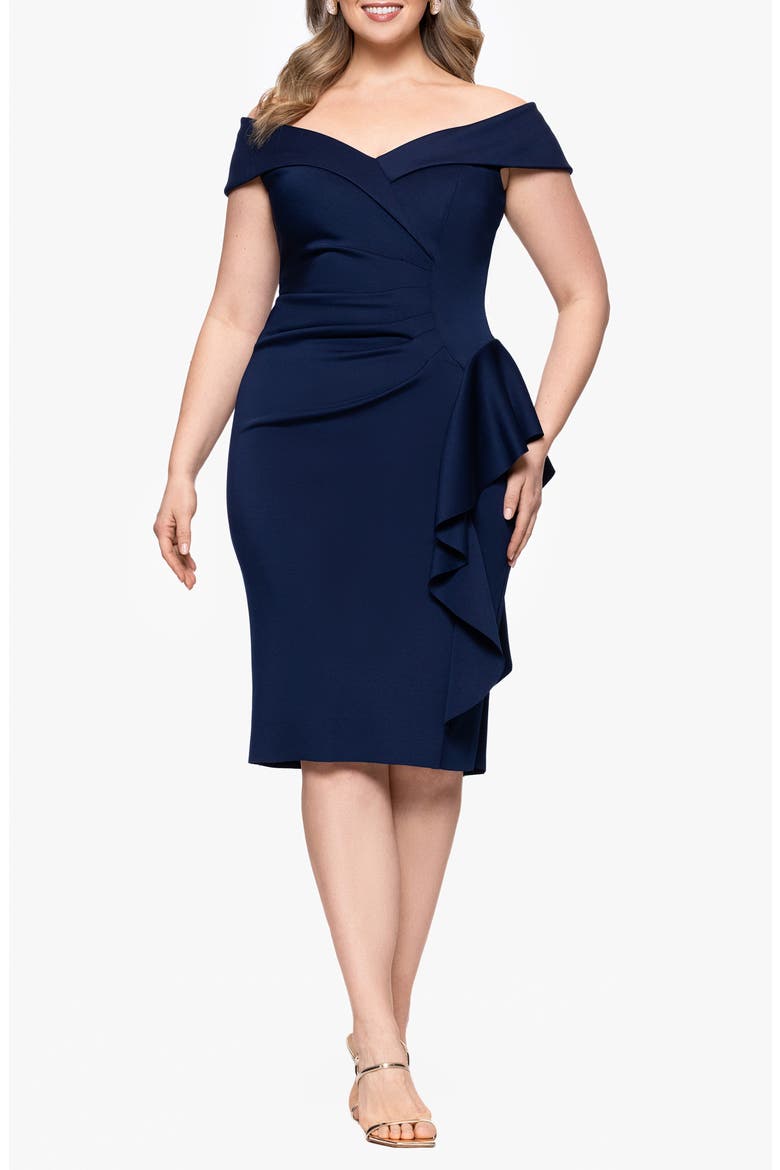 Ruffle Boat Neck Scuba Cocktail Dress, Main, color, MIDNIGHT