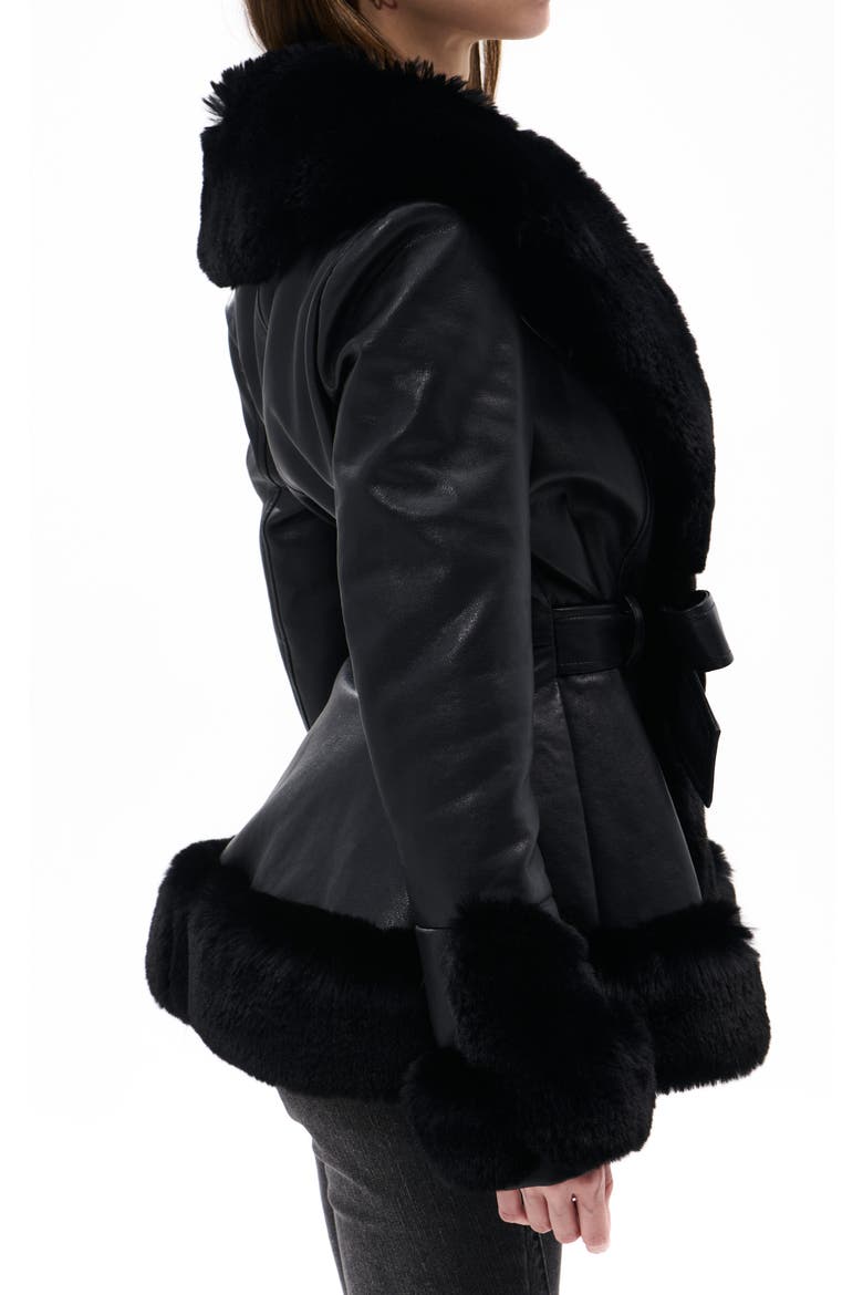 Faux Leather & Faux Fur Jacket, Alternate, color, BLACK