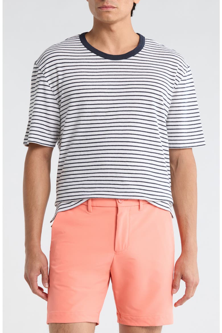 Taut Stripe Cotton & Linen T-Shirt, Main, color, DARK BLUE