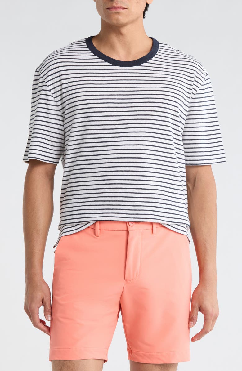 BOSS Taut Stripe Cotton & Linen T-Shirt, Main, color, Dark Blue