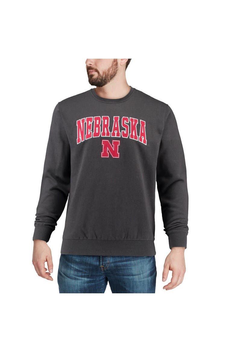 Men's Colosseum Charcoal Nebraska Huskers Arch & Logo Crew Neck Sweatshirt, Alternate, color, Charcoal