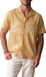 Marine Layer Embroidered Cotton & Linen Resort Shirt
