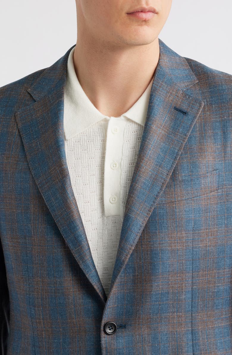 Canali Kei Trim Fit Plaid Wool Sport Coat, Alternate, color, Teal
