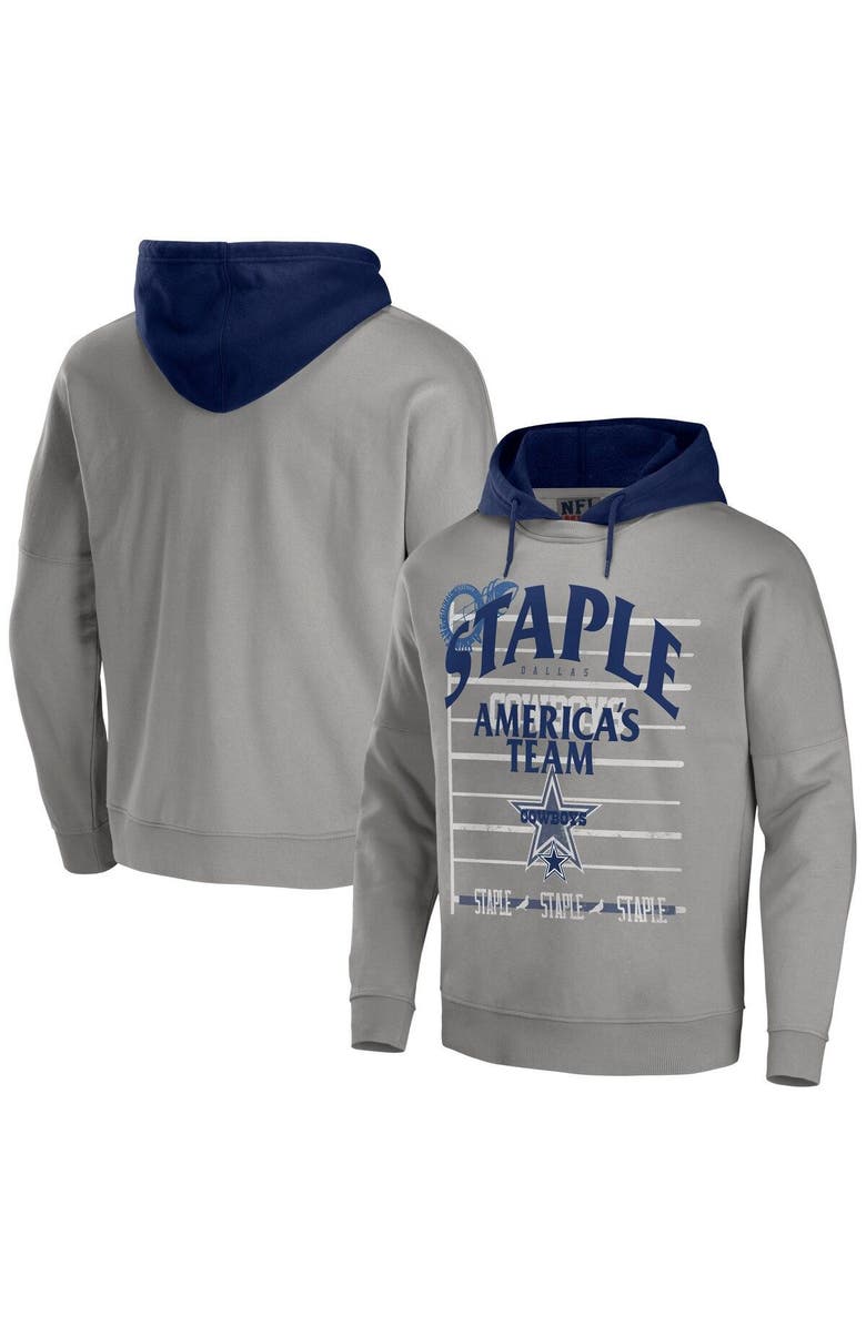 STAPLE Men's NFL x Staple Gray Dallas Cowboys Throwback Vintage Wash Pullover Hoodie, Main, color,