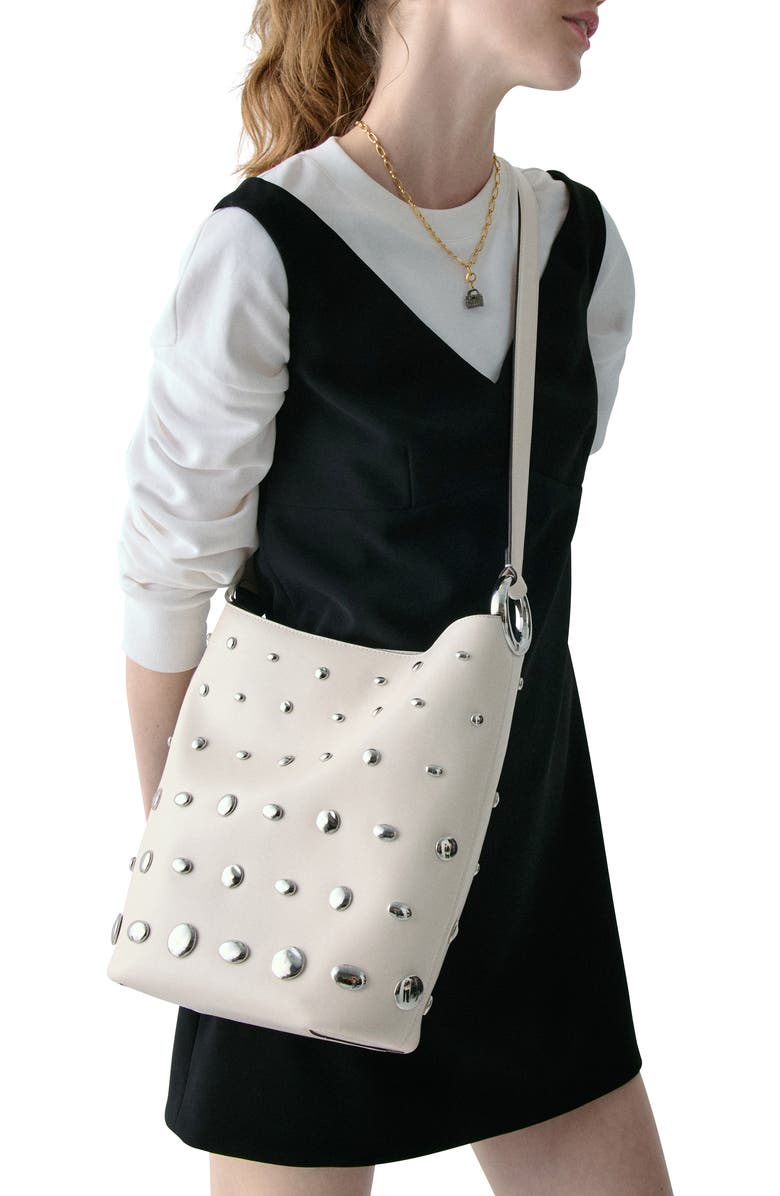 Kate Spade New York halo stud fine grain leather bucket bag, Alternate, color, Cream.