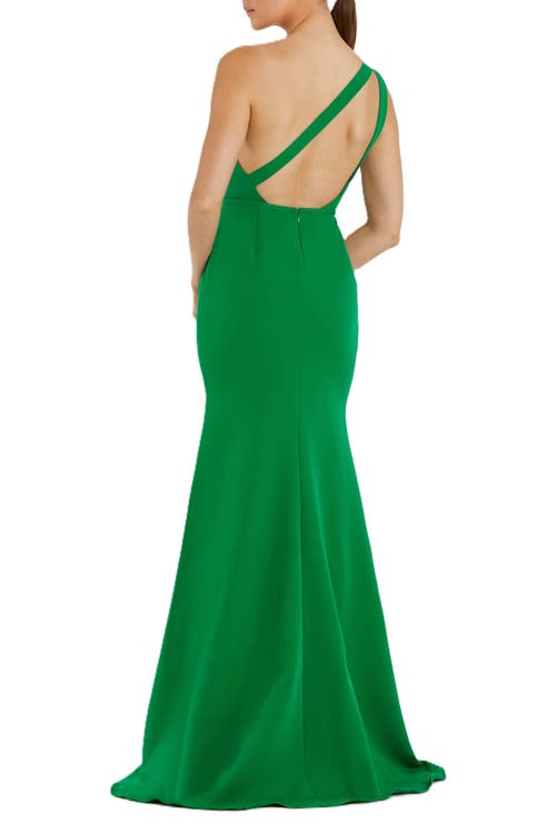Mac Duggal Ieena One-shoulder Sheath Gown In Emerald