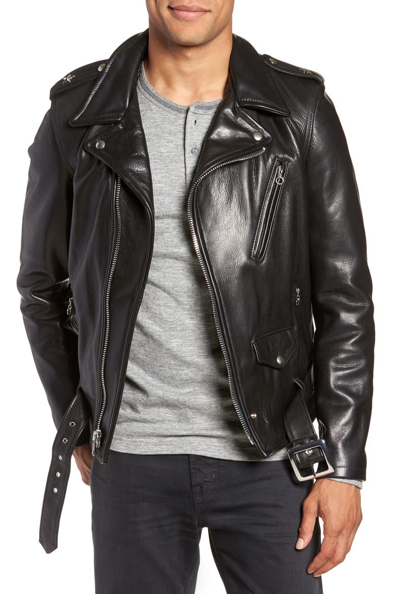 '50s Cowhide Leather Moto Jacket, Main, color, BLACK