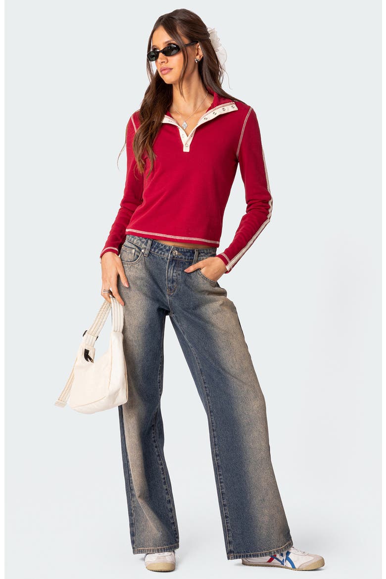 Gio Contrast Stitch Crop Sweatshirt, Alternate, color, RED