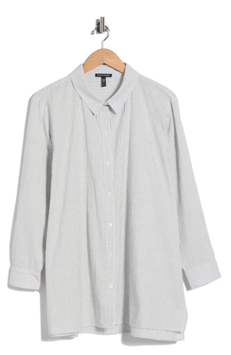 Eileen Fisher Grid Print Long Sleeve Button-Up Shirt, Alternate, color, White