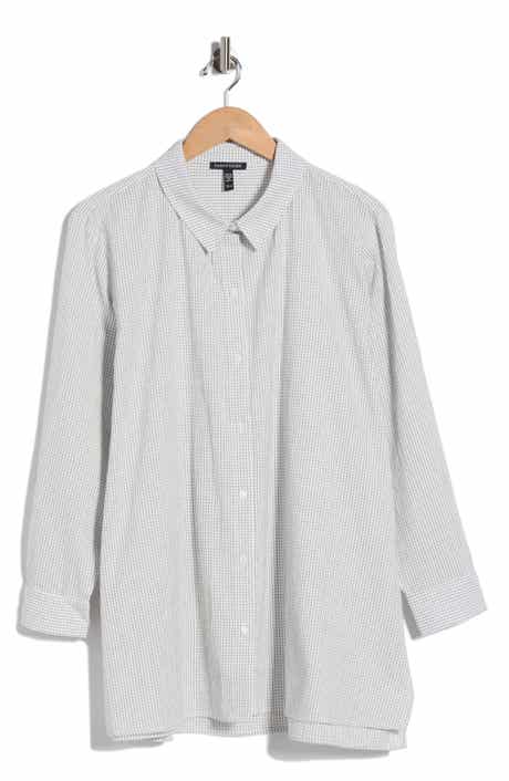 Eileen Fisher Grid Print Long Sleeve Button-Up Shirt
