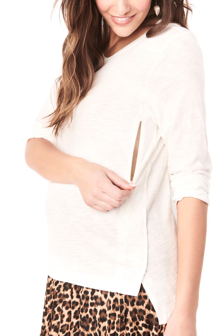 Kendal Long Sleeve Maternity/Nursing Shirt, Alternate, color, WHITE