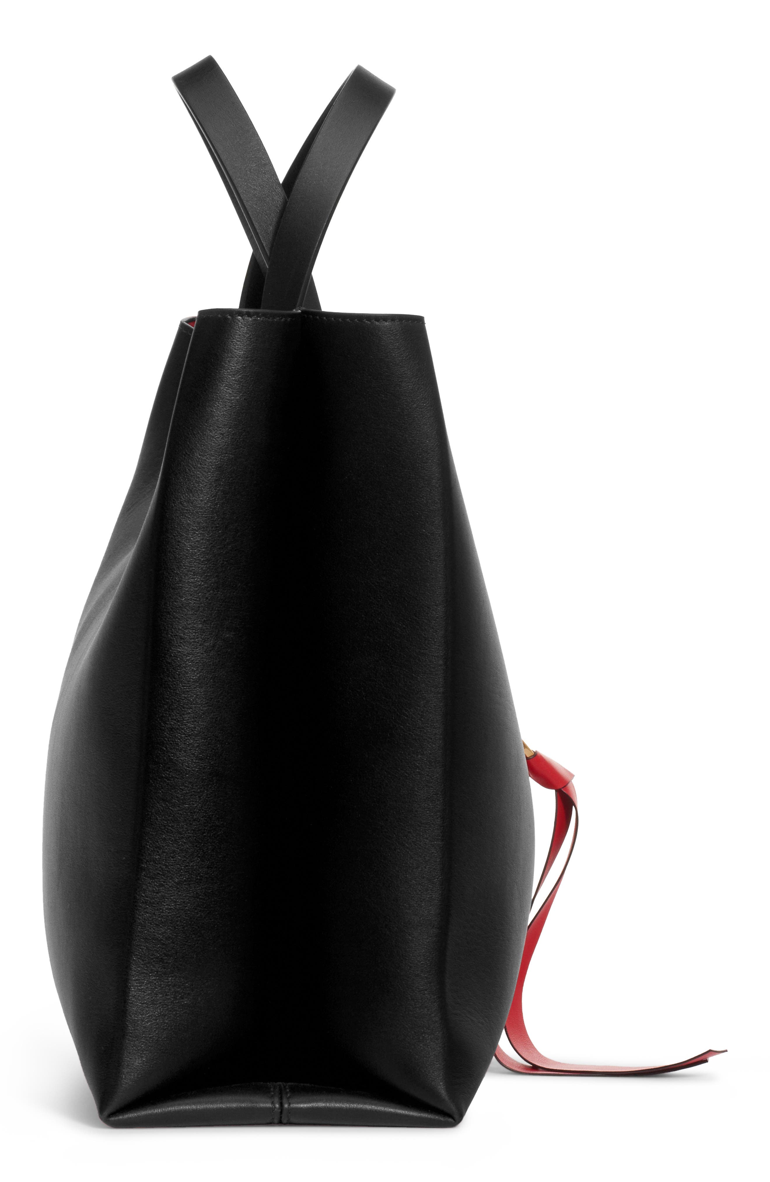 V-Ring Leather Tote, Alternate, color, NERO/ ROUGE PUR