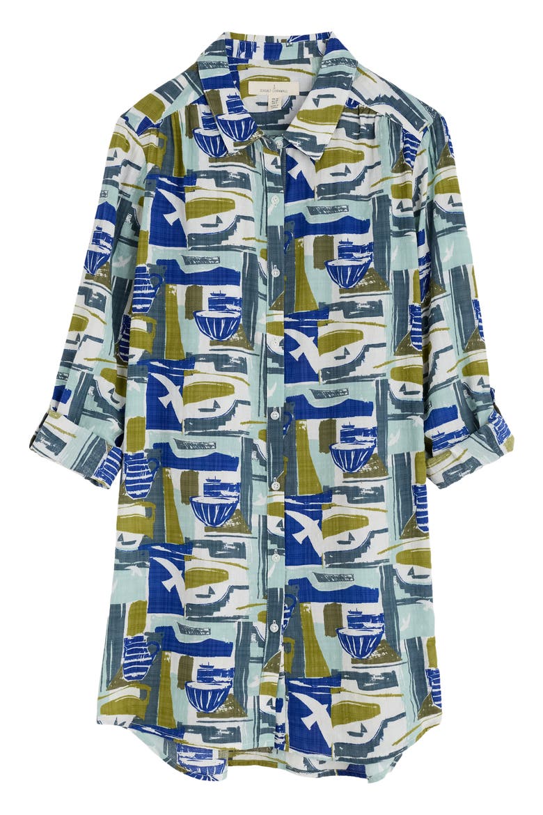 Wren Abstract Print Cotton Blend Button-Up Shirt, Alternate, color, WINDOWSCAPE SKETCH CHALK