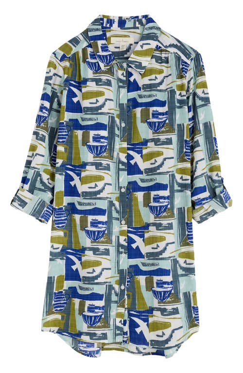 Seasalt Cornwall Wren Abstract Print Cotton Blend Button-up Shirt In Blue