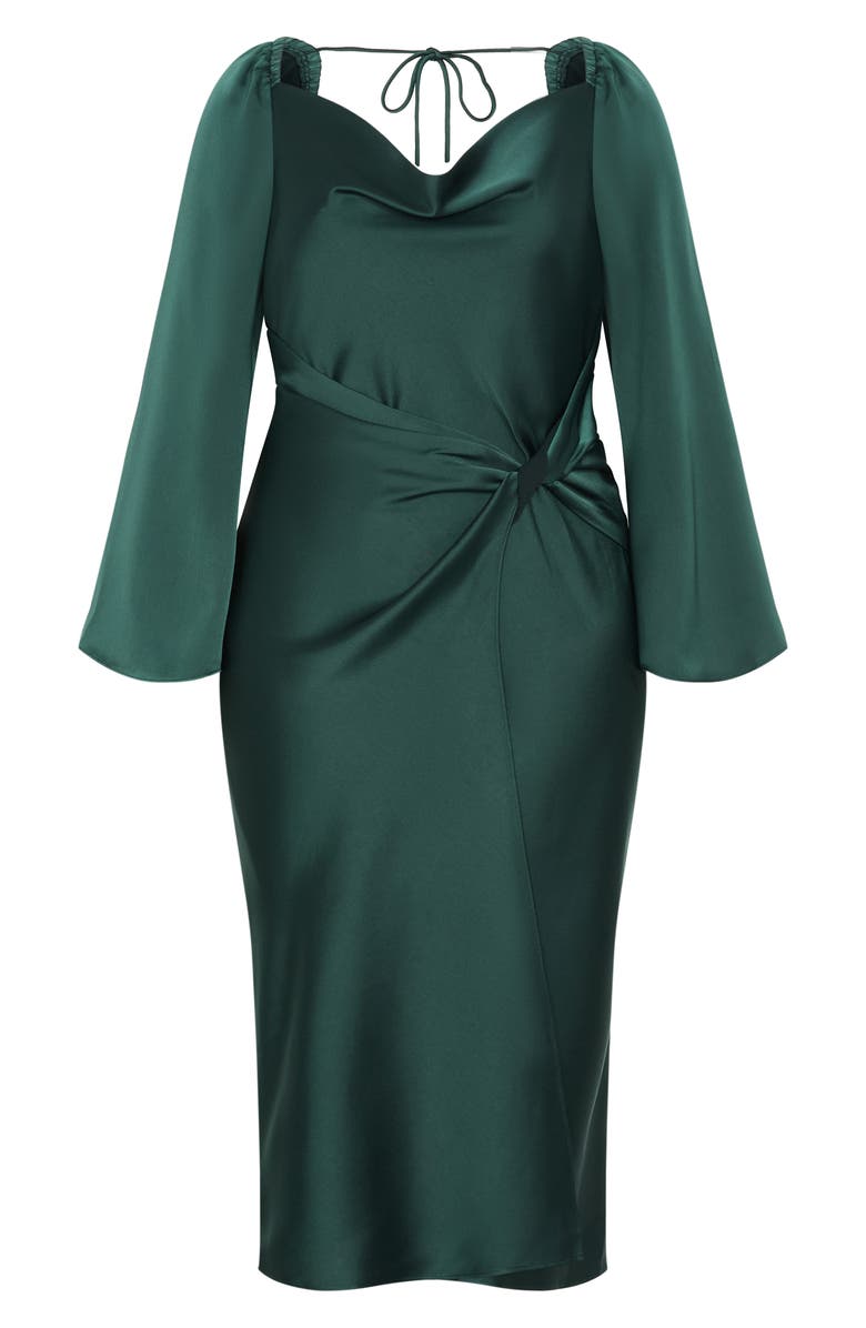 City Chic Adelina Long Sleeve Satin Midi Dress, Alternate, color, Forest