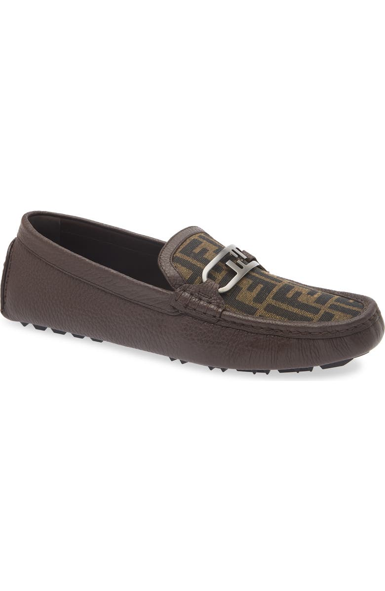 Fendi O'Lock Mixed Media Driving Loafer, Main, color, Tabacco Nero/Dark Brown