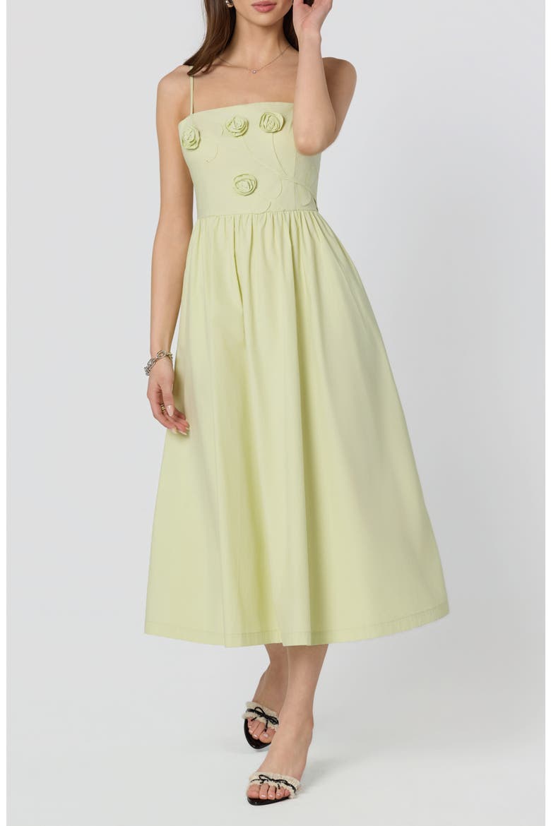 Silvie Floral Appliqué Party Dress, Alternate, color, CELERY