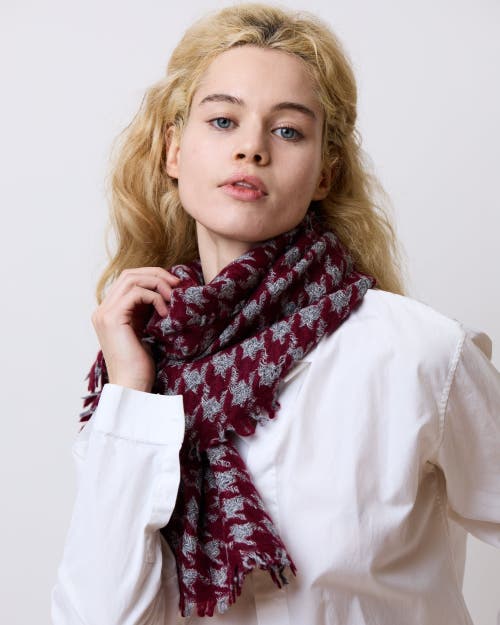 Lost Pattern Nyc "houndstooth" Cashmere Scarf In Burgundy