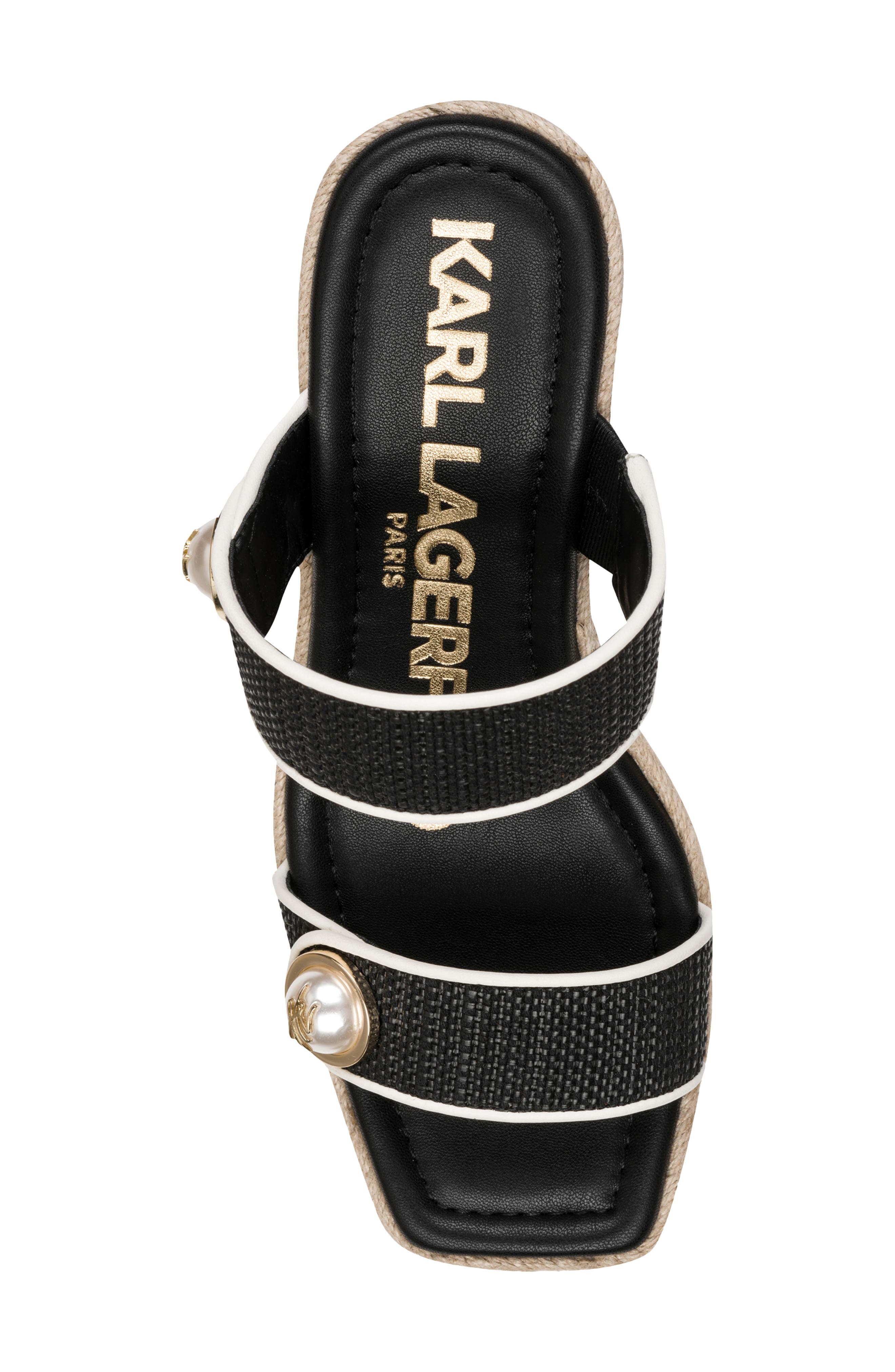 KARL LAGERFELD PARIS Carsen Double Band Espadrille Sandal, Alternate, color, Black/ Cream