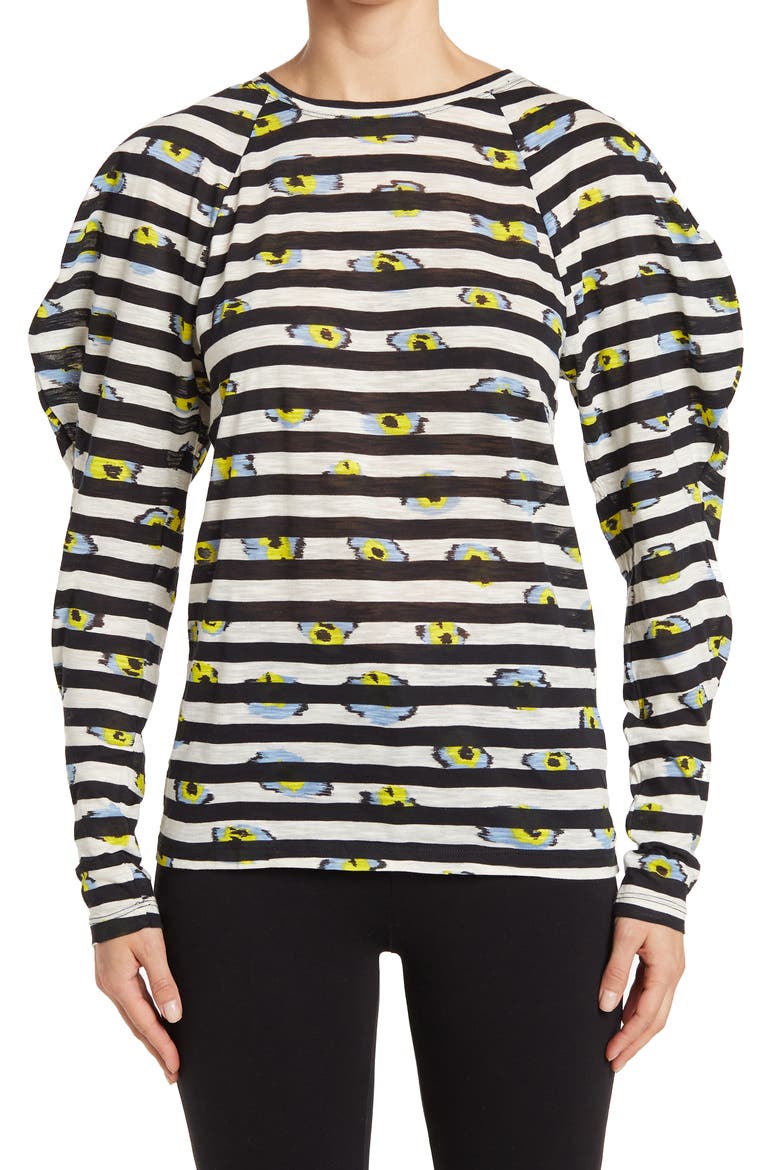 Mutton Sleeve Tissue Jersey Top, Main, color, BLUE/ YELLOW IKAT FLOWER