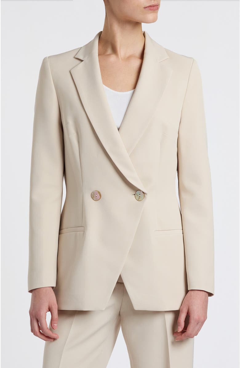 Santorelli Rowan Double Breasted Blazer in Soft Stretch Crepe, Main, color, Beige