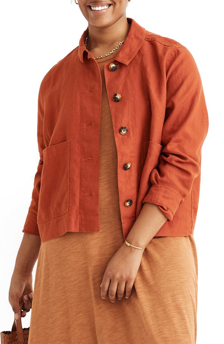 Madewell Connor Crop Linen Chore Jacket, Main, color, 