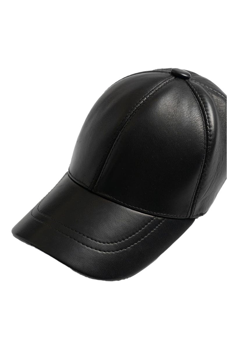 Saint + Sofia Avalon Leather Baseball Cap, Alternate, color, Black