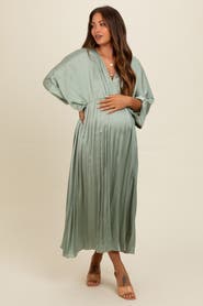 PinkBlush Satin Pleated V-Neck Maxi Dress