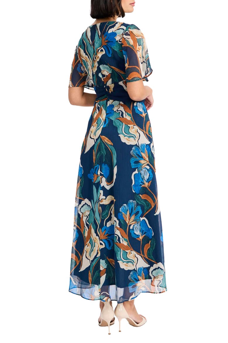 Printed Chiffon Maxi Dress, Alternate, color, TEAL/ GREEN