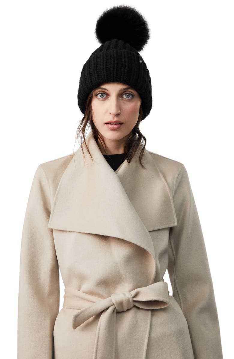 Mackage Cashmere & Wool Beanie with Genuine Fox Fur Pom, Alternate, color, 