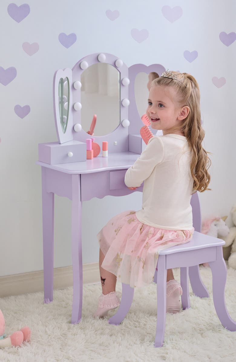 Teamson Kids Hearts Glow Vanity Play Set with LED Mirror, Alternate, color, Purple