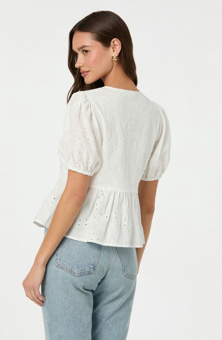 ASTR the Label Eyelet Embroidered Cotton Tie Front Peplum Top, Alternate, color, White