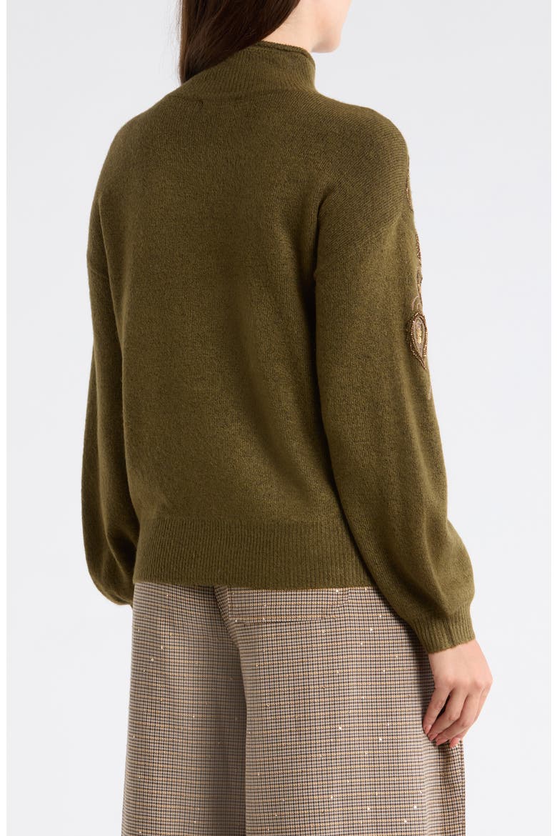 Paisley Beaded Mock Neck Sweater, Alternate, color, NORI GREEN/ MATTE GOLD