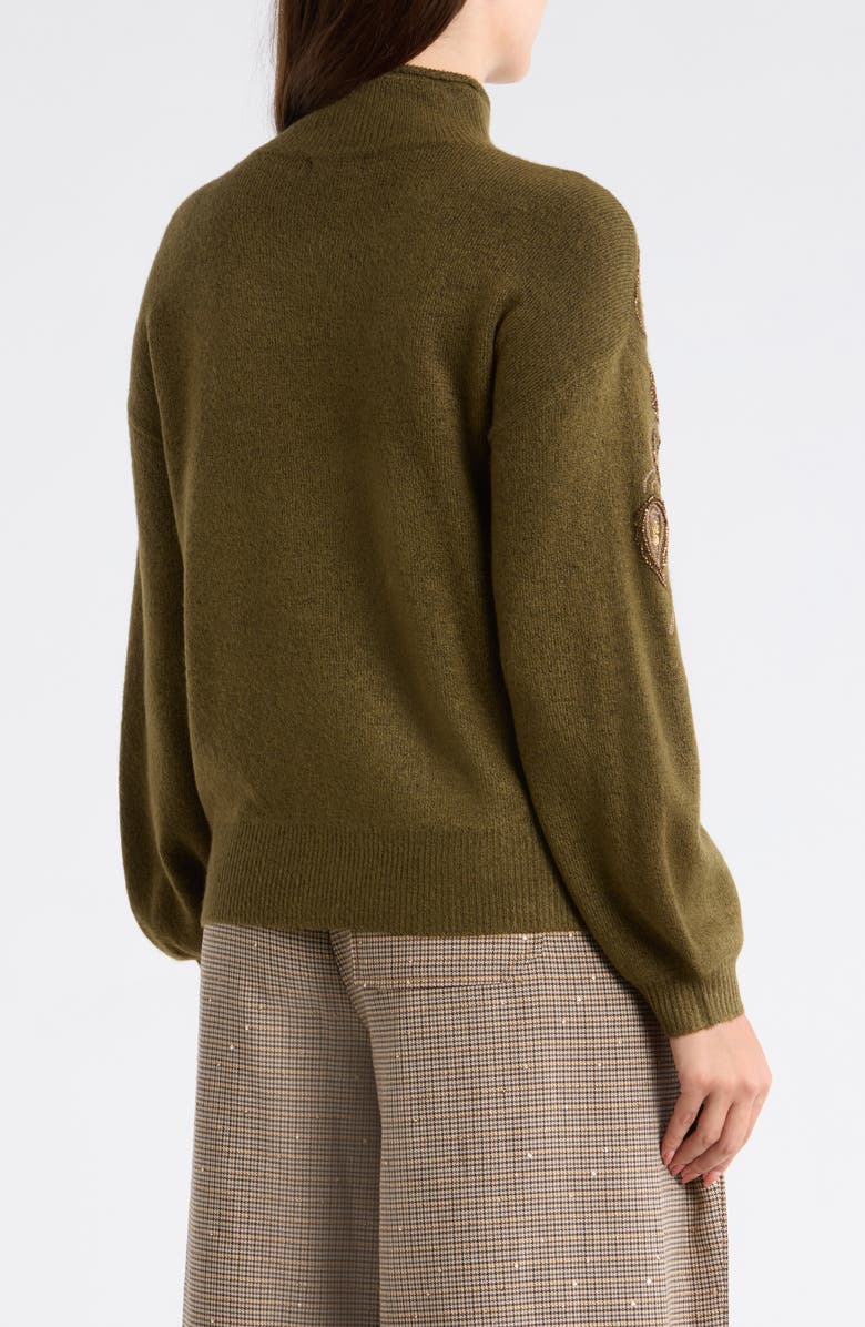 Democracy Paisley Beaded Mock Neck Sweater, Alternate, color, Nori Green/ Matte Gold