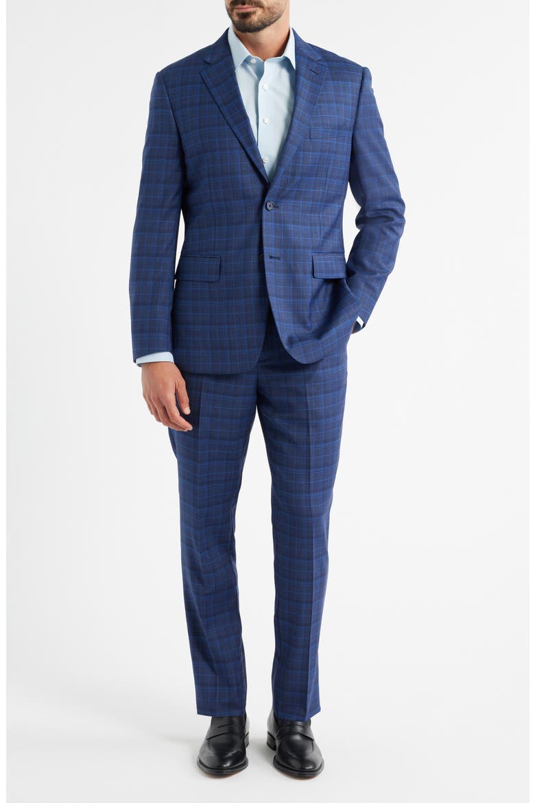Blue Plaid Wool Blend Suit, Main, color, NAVY