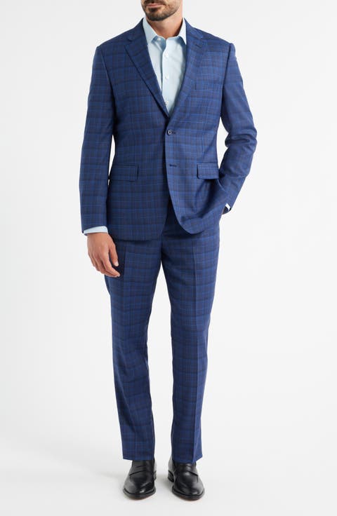 Blue Plaid Wool Blend Suit (Regular & Big)