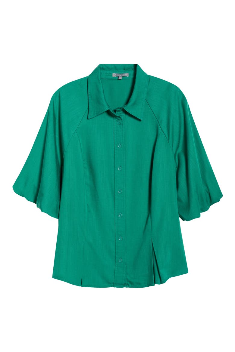Bubble Sleeve Flare Button-Up Chambray Top, Alternate, color, LAKE GREEN