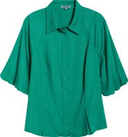 Wit & Wisdom Bubble Sleeve Flare Button-Up Chambray Top