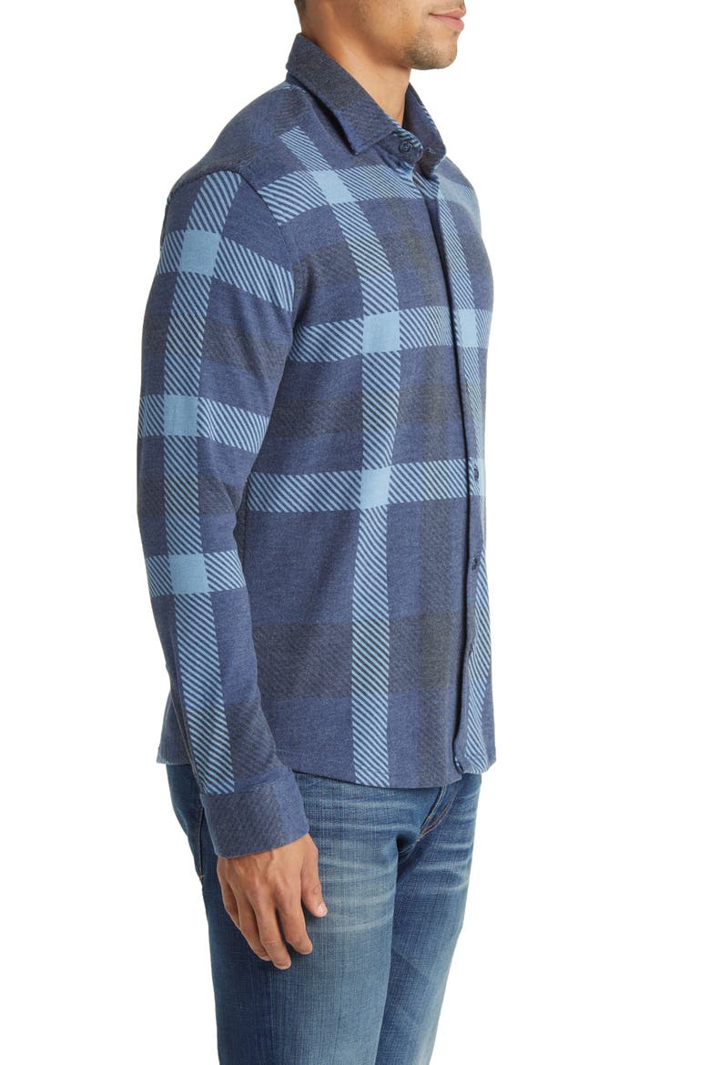 Big Plaid Tech Fleece Button-Up Shirt, Alternate, color, NAVY