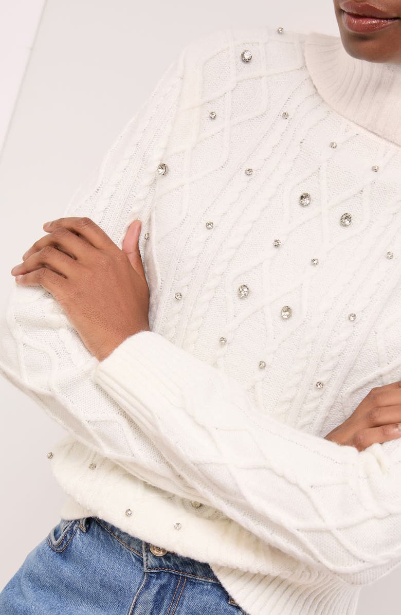 Lipsy Embellished Cable Stitch Sweater, Alternate, color, Ivory