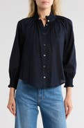 Veronica Beard Calisto Ruffle Collar Cotton Button-Up Shirt