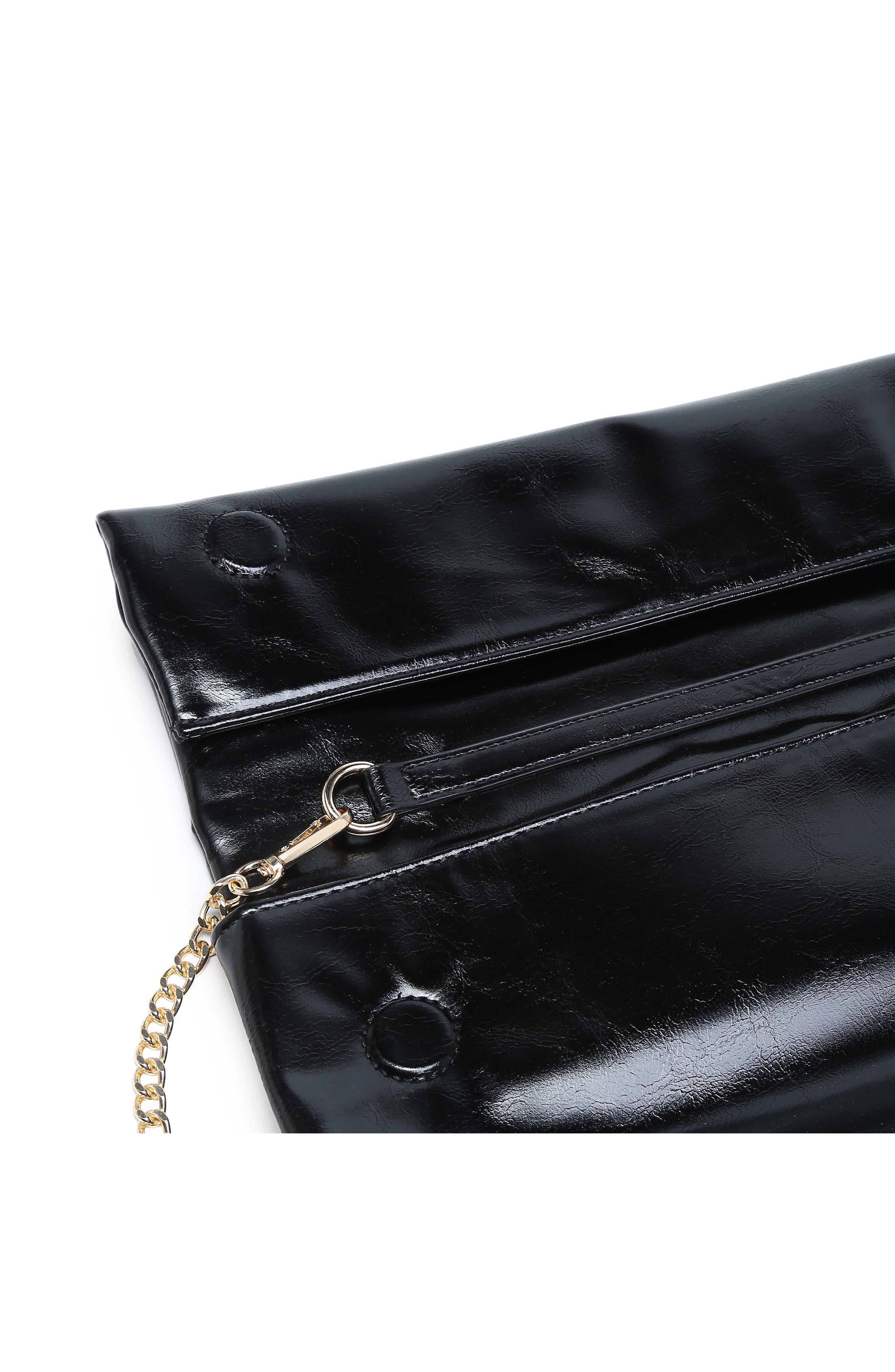 Faux Leather Foldover Clutch, Alternate, color, BLACK