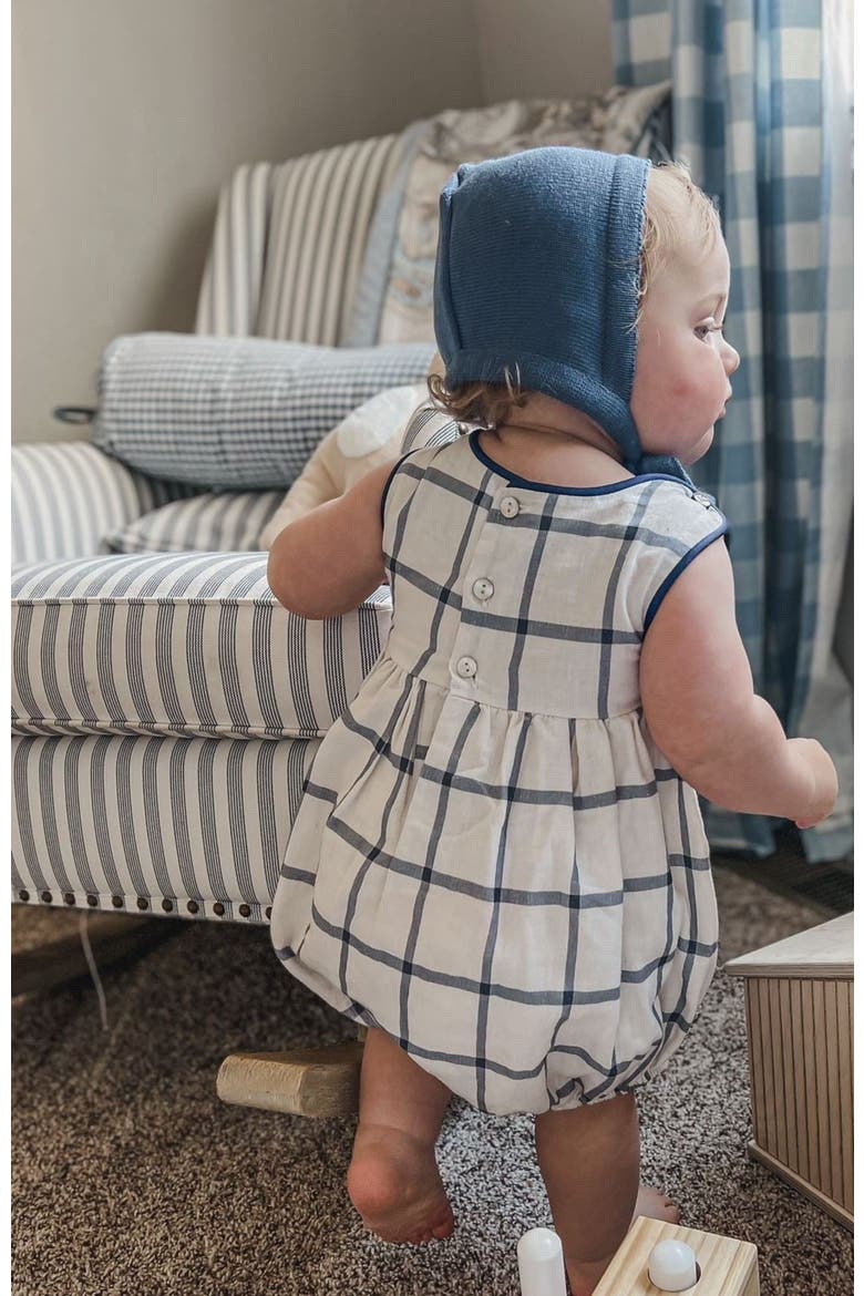 Checkered Linen Baby Boy Romper, Alternate, color, Navy Checkered
