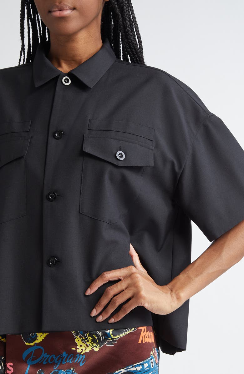 Sacai Short Sleeve Button-Up Suiting Shirt, Alternate, color, 