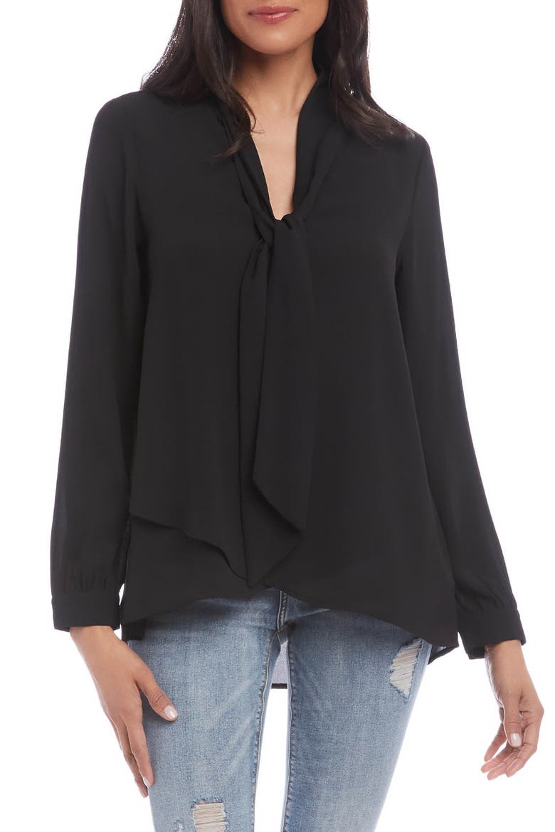 Tie Neck Tie Neck Crossover Top, Main, color, BLACK