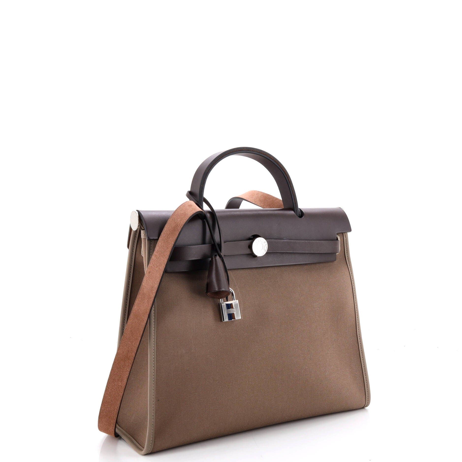 Pre-Owned Hermes Herbag Zip Leather and Toile 31, Alternate, color, Etoupe