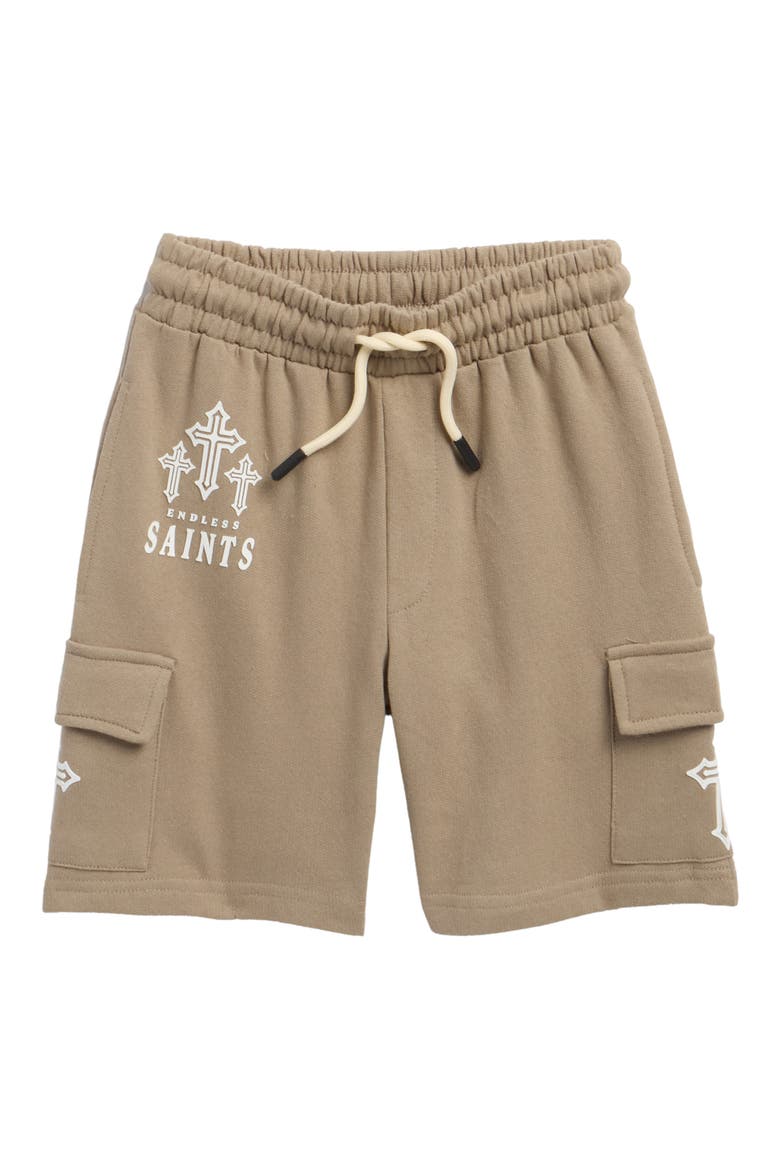 Kids' Gideon Fleece Cargo Shorts, Main, color, WINTER TWIG/ SAINTS
